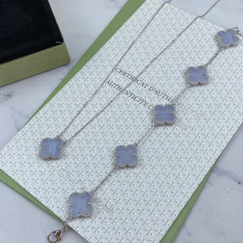 New  CLOVER 5 MOTIF PURPLE CHALCEDONY BRACELET COLLECTION