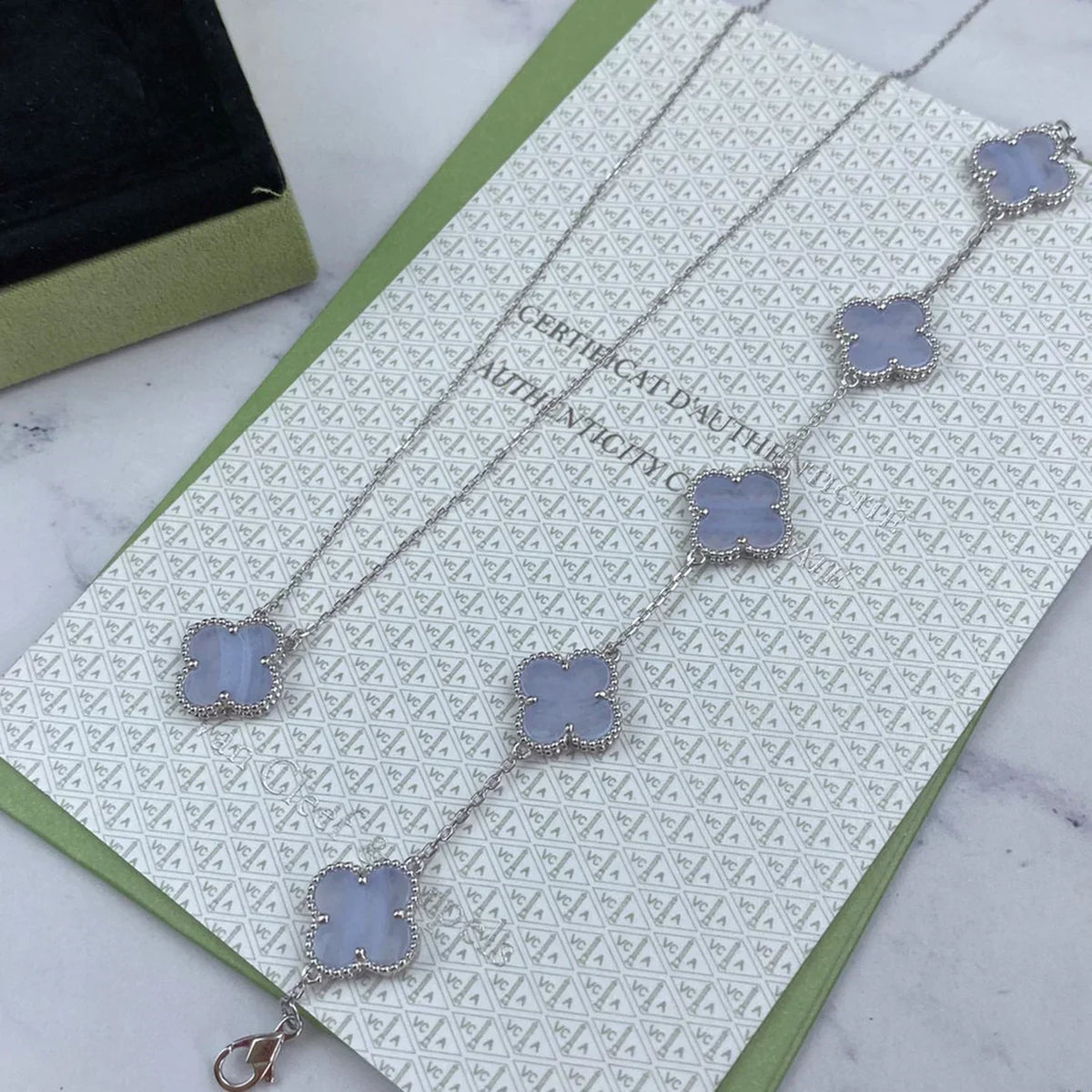 New  CLOVER 5 MOTIF PURPLE CHALCEDONY BRACELET COLLECTION
