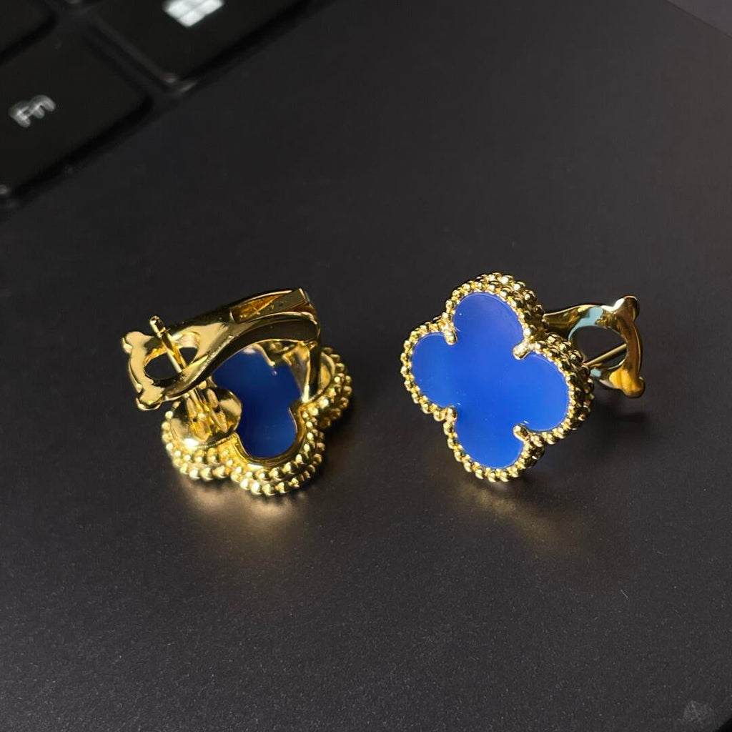 CLOVER LARGE (20mm) 1 MOTIFS BLUE MOP STUD EARRINGS