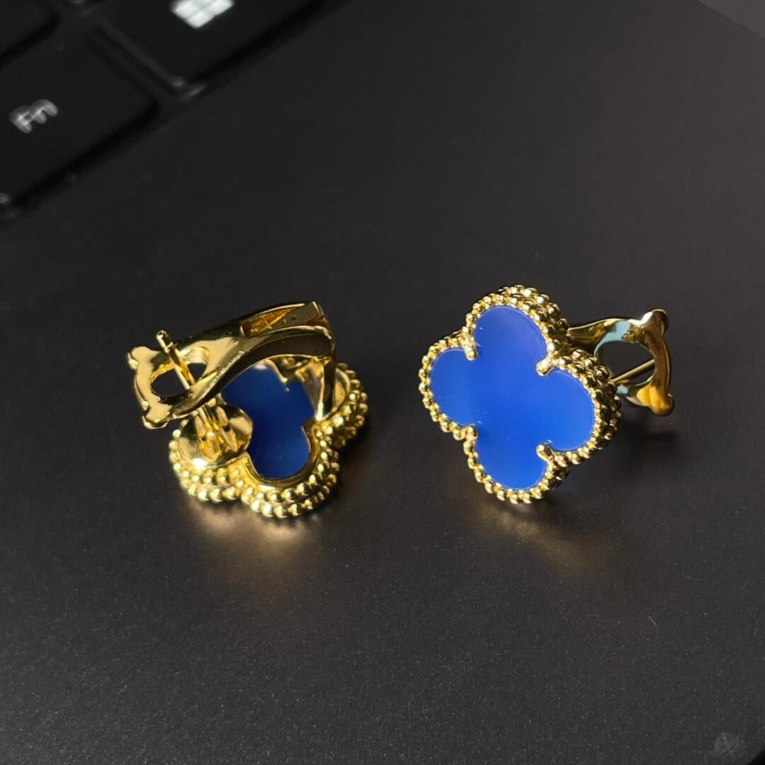 CLOVER LARGE (20mm) 1 MOTIFS BLUE MOP STUD EARRINGS