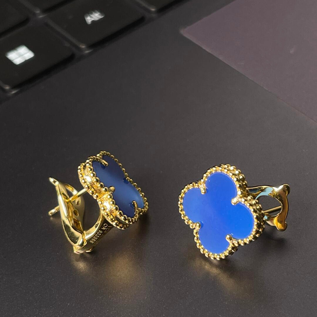 CLOVER LARGE (20mm) 1 MOTIFS BLUE MOP STUD EARRINGS
