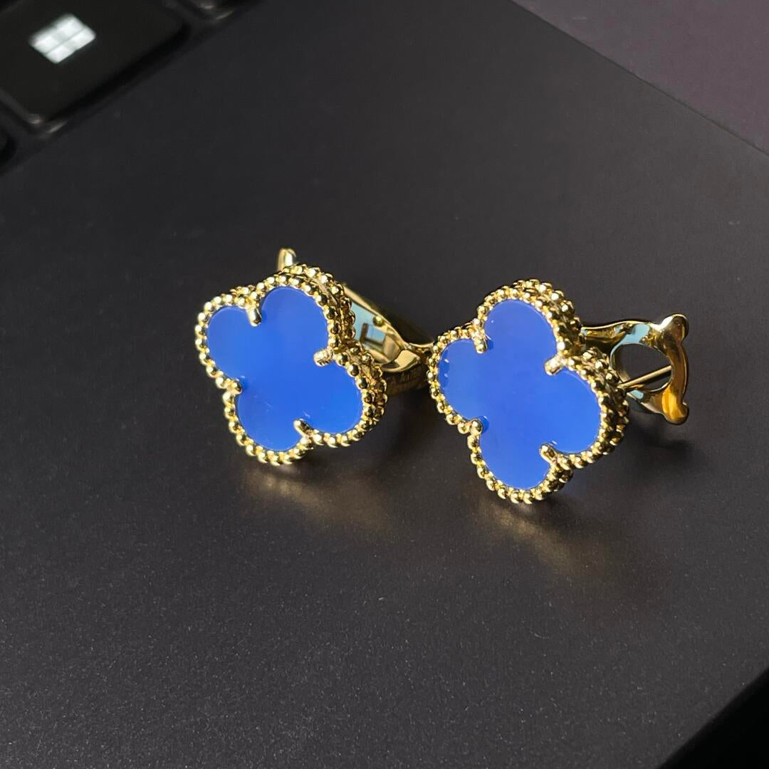 CLOVER LARGE (20mm) 1 MOTIFS BLUE MOP STUD EARRINGS