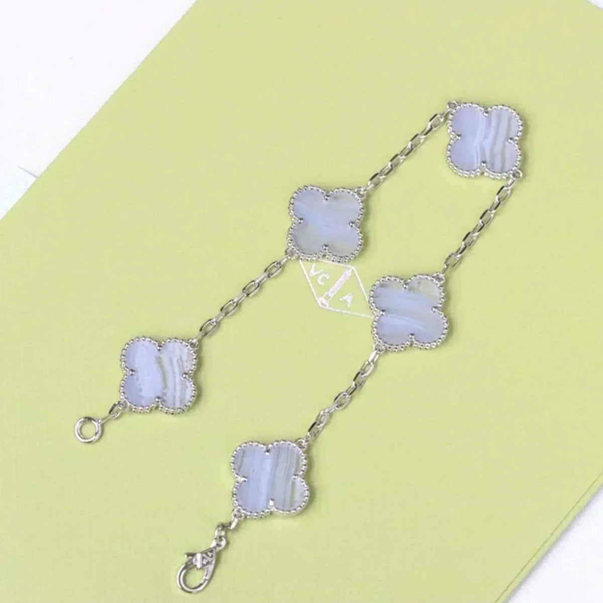 New  CLOVER 5 MOTIF PURPLE CHALCEDONY BRACELET COLLECTION