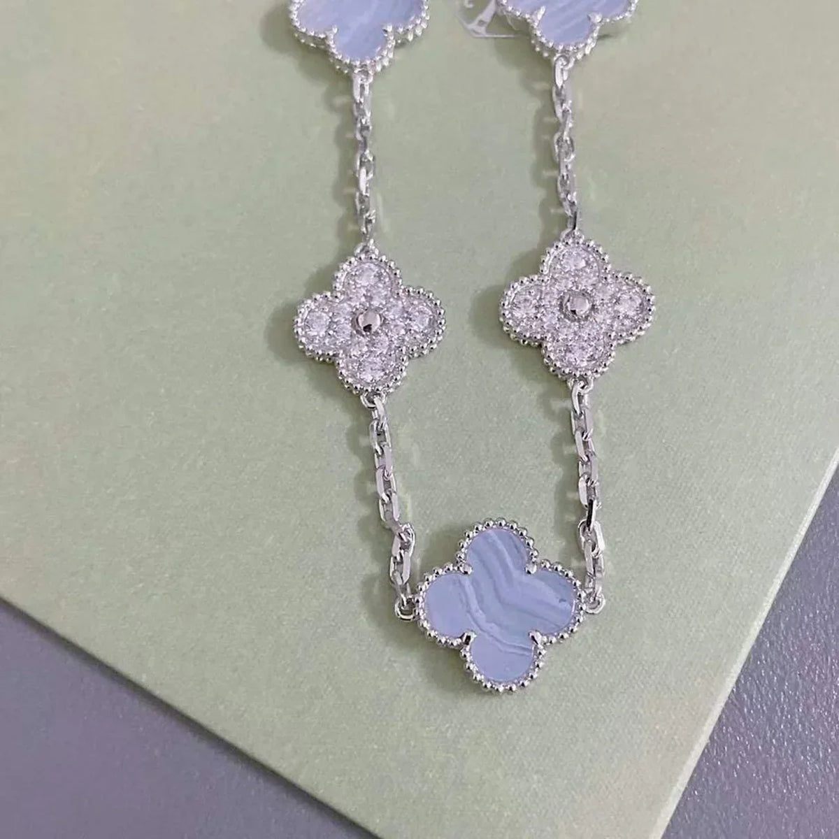 New  CLOVER 5 MOTIF PURPLE CHALCEDONY BRACELET COLLECTION