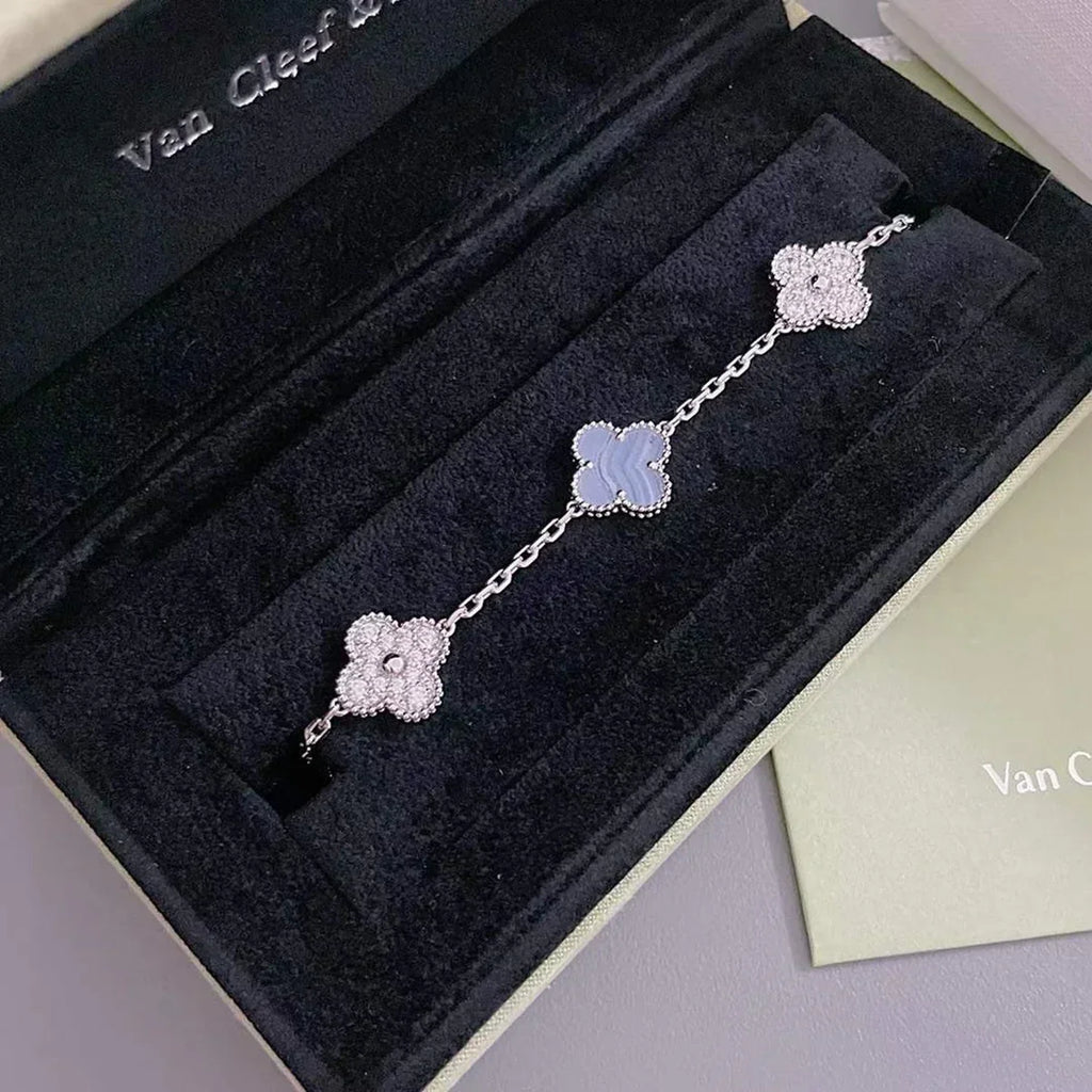 New  CLOVER 5 MOTIF PURPLE CHALCEDONY BRACELET COLLECTION