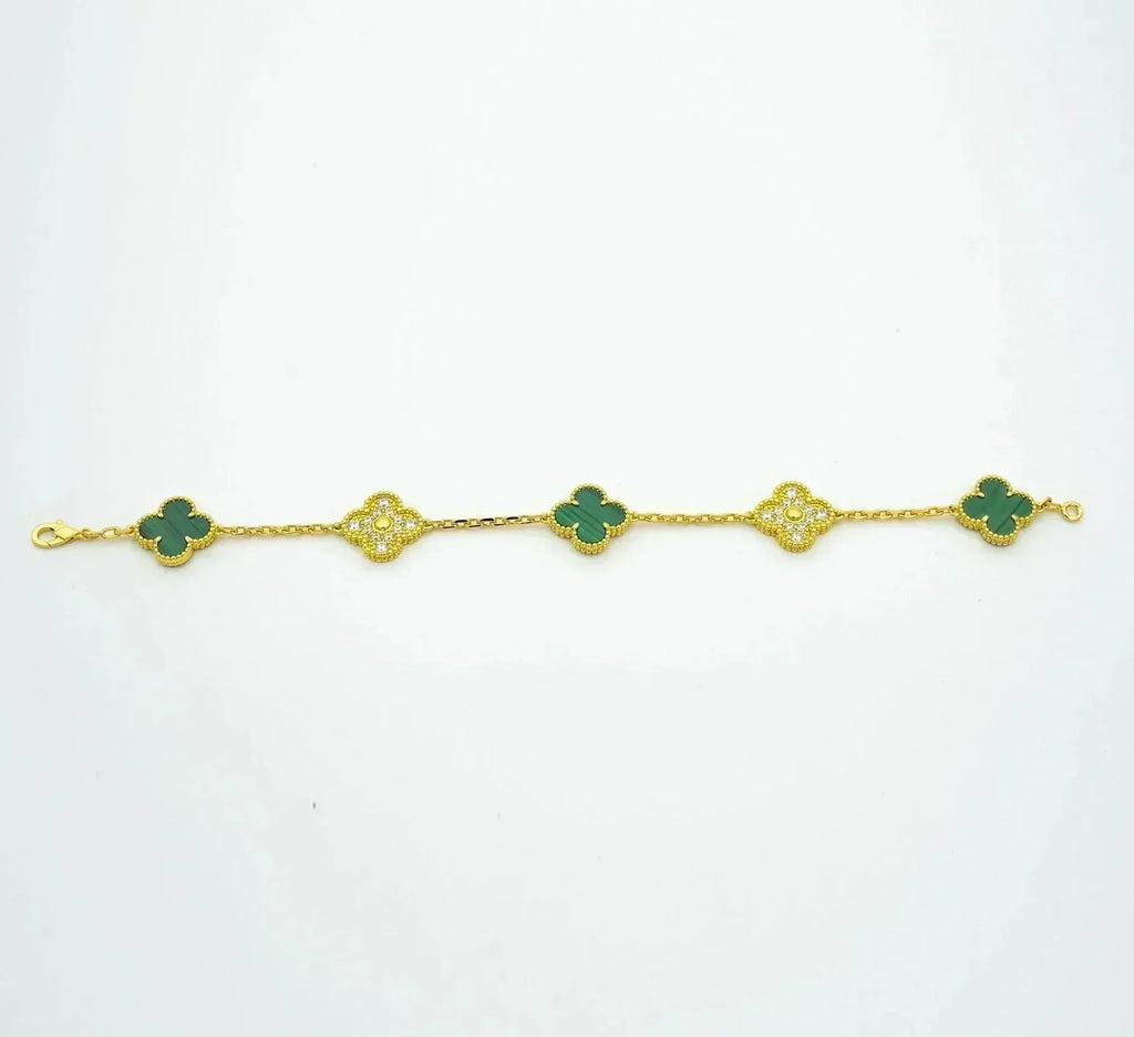 New  CLOVER 5 MOTIF MALACHITE BRACELET COLLECTION