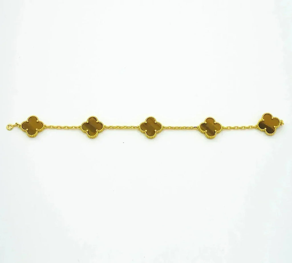 New  CLOVER 5 MOTIFS TIGER EYE BRACELET COLLECTION