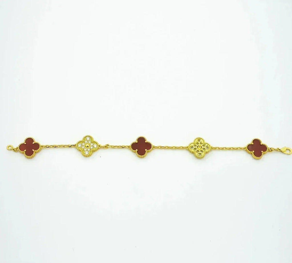 New  CLOVER 5 MOTIF RED CORNELIAN BRACELET COLLECTION