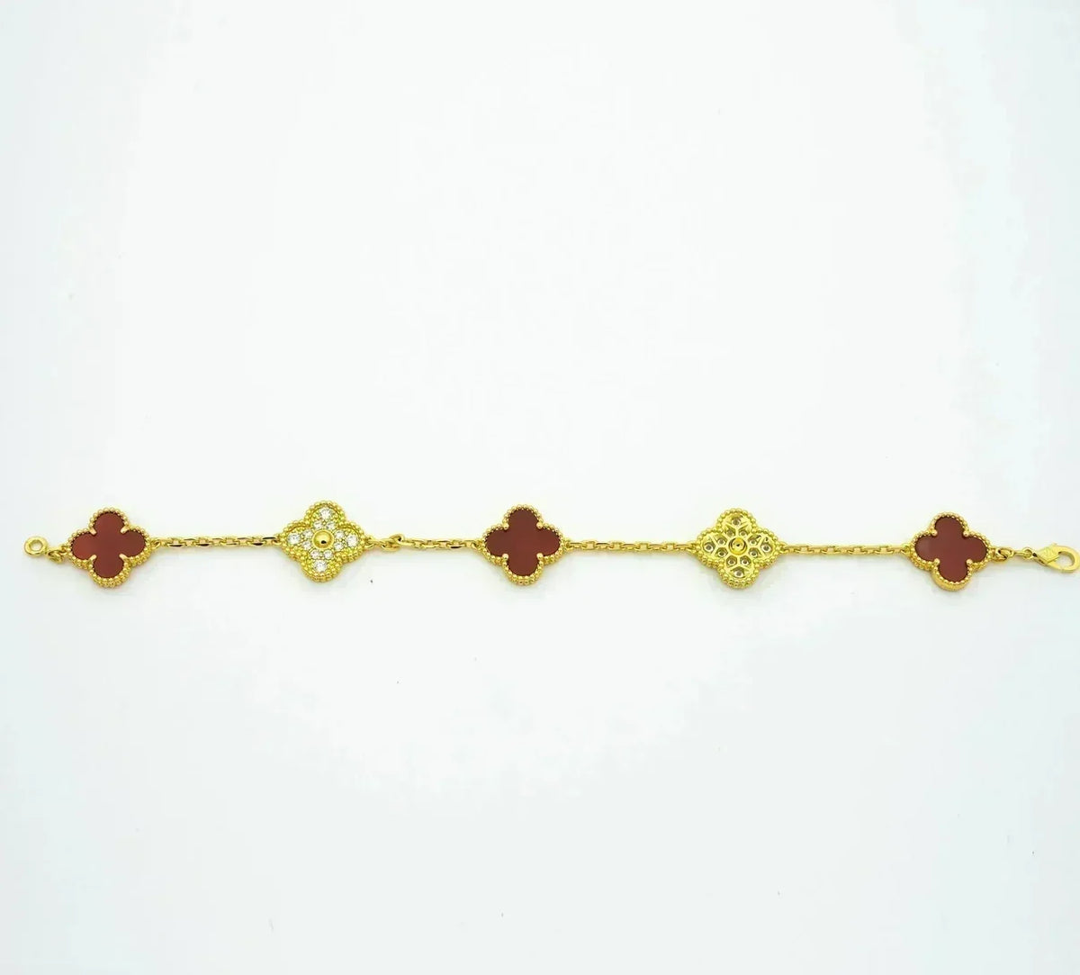 New  CLOVER 5 MOTIF RED CORNELIAN BRACELET COLLECTION