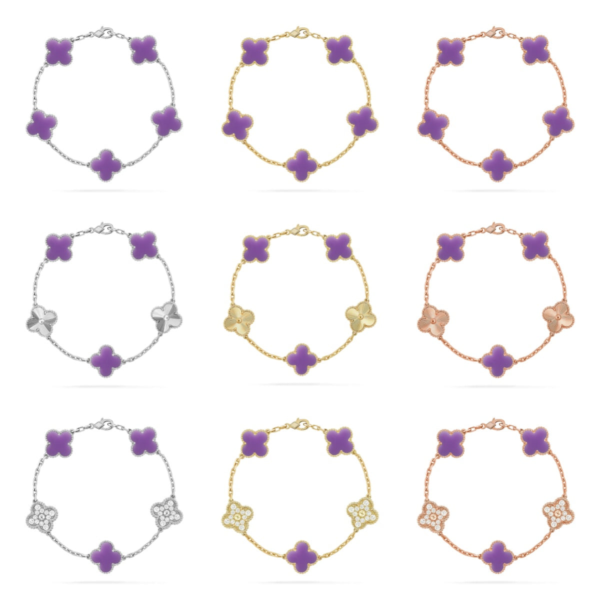 New CLOVER 5 MOTIF LIGHT PURPLE BRACELET COLLECTION