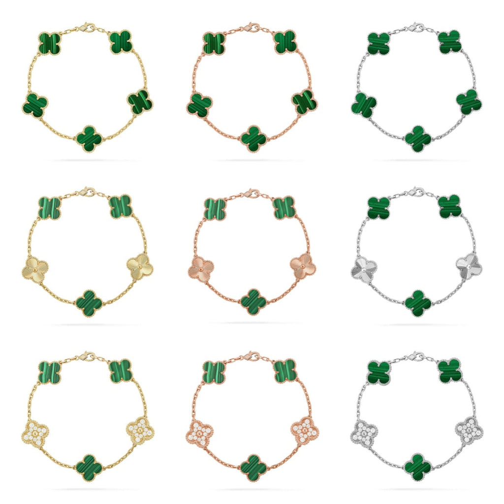 New  CLOVER 5 MOTIF MALACHITE BRACELET COLLECTION