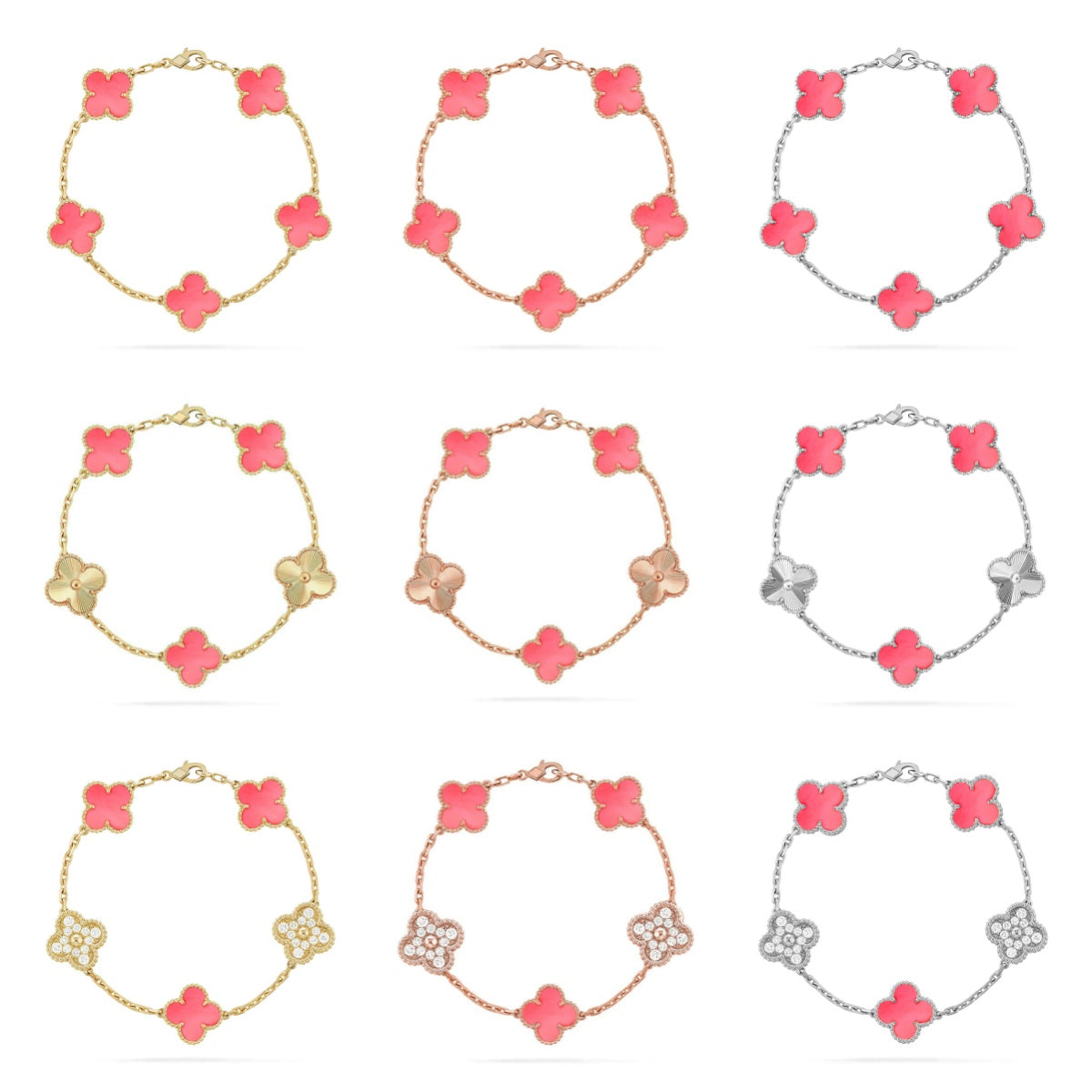 New  CLOVER 5 MOTIFS  PINK MOP BRACELET COLLECTION