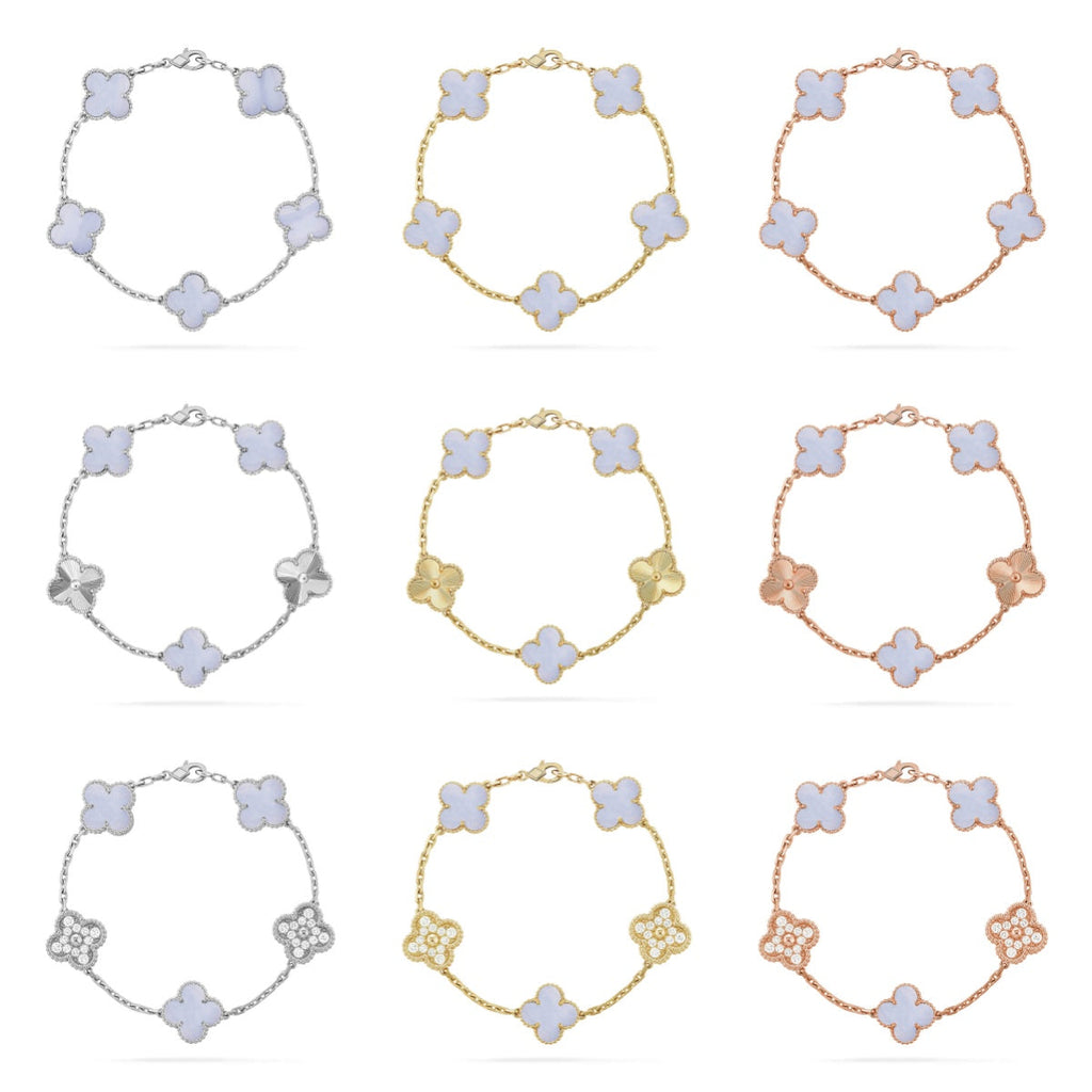 New  CLOVER 5 MOTIF PURPLE CHALCEDONY BRACELET COLLECTION