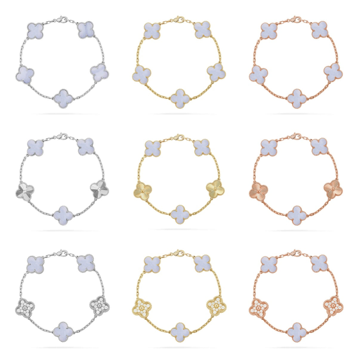 New  CLOVER 5 MOTIF PURPLE CHALCEDONY BRACELET COLLECTION