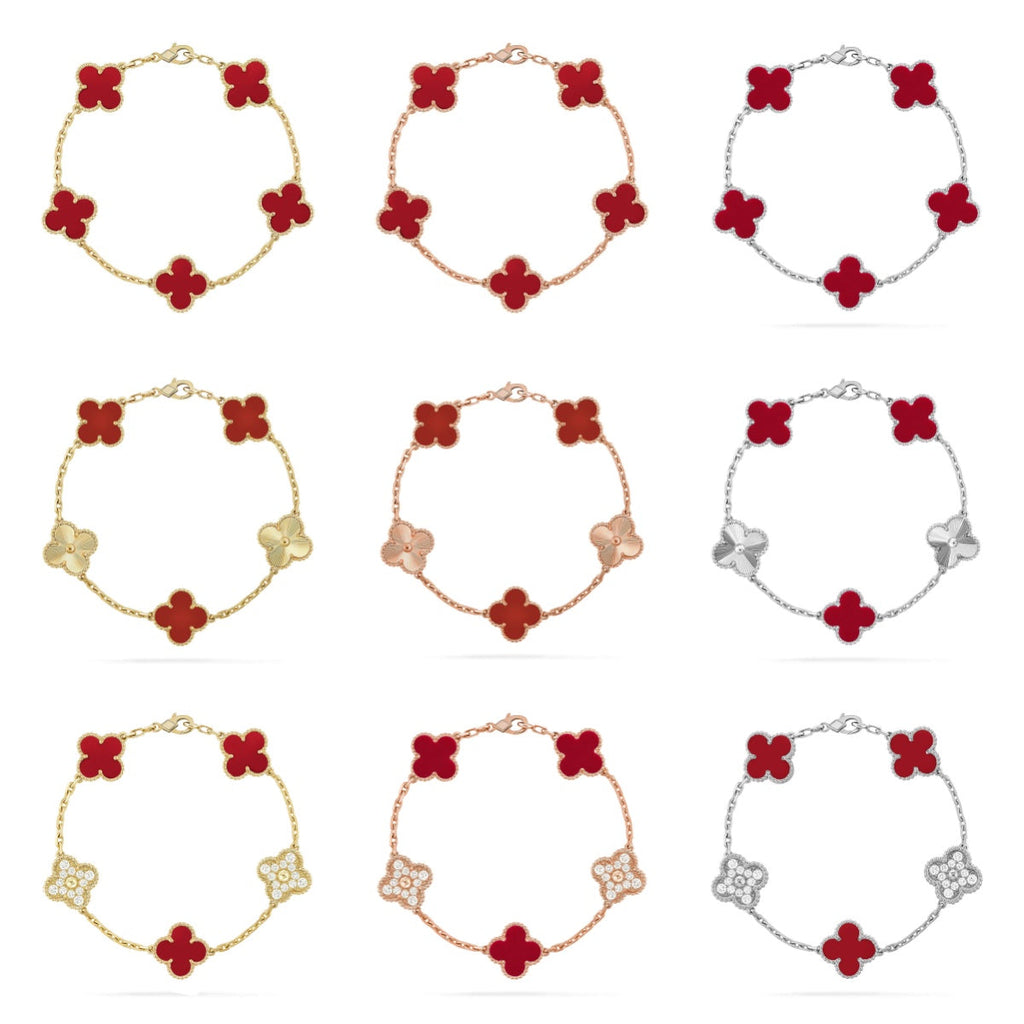 New  CLOVER 5 MOTIF RED CORNELIAN BRACELET COLLECTION