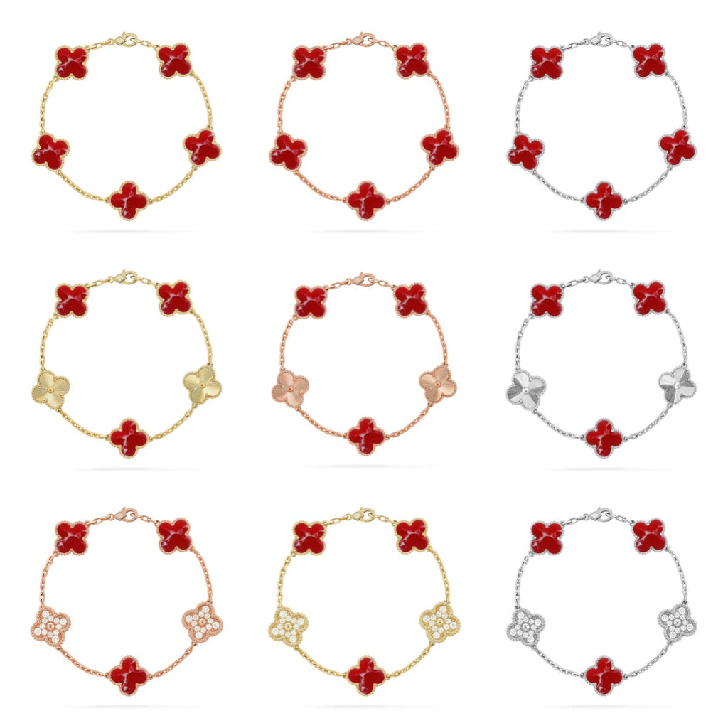 New CLOVER 5 MOTIF RED PATTERN BRACELET COLLECTION