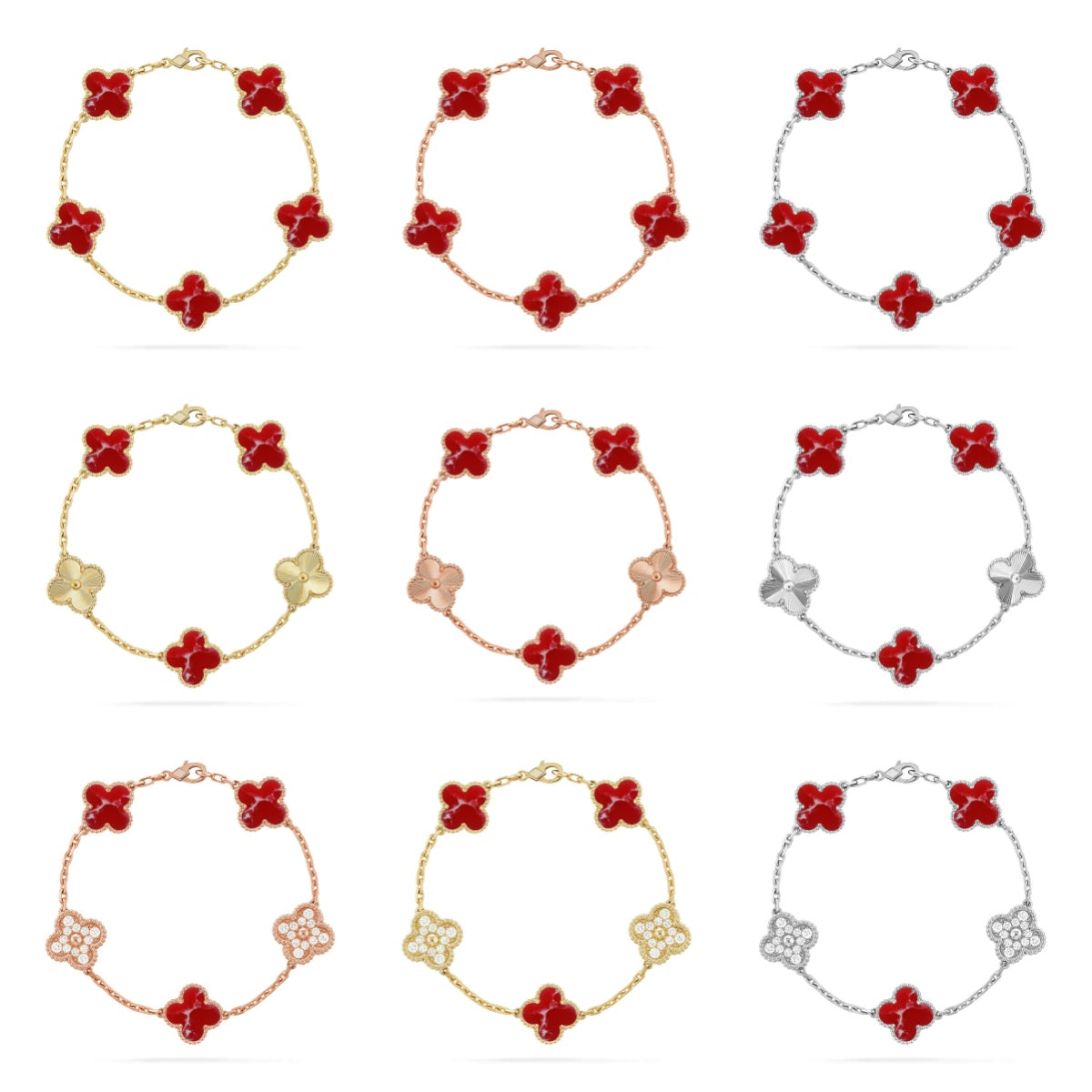 New CLOVER 5 MOTIF RED PATTERN BRACELET COLLECTION