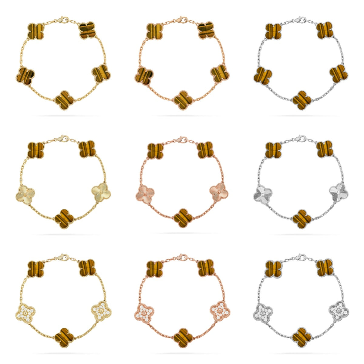 New  CLOVER 5 MOTIFS TIGER EYE BRACELET COLLECTION