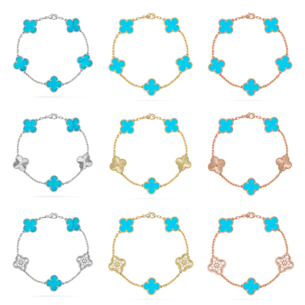 New  CLOVER 5 MOTIF TURQUOISE BRACELET COLLECTION