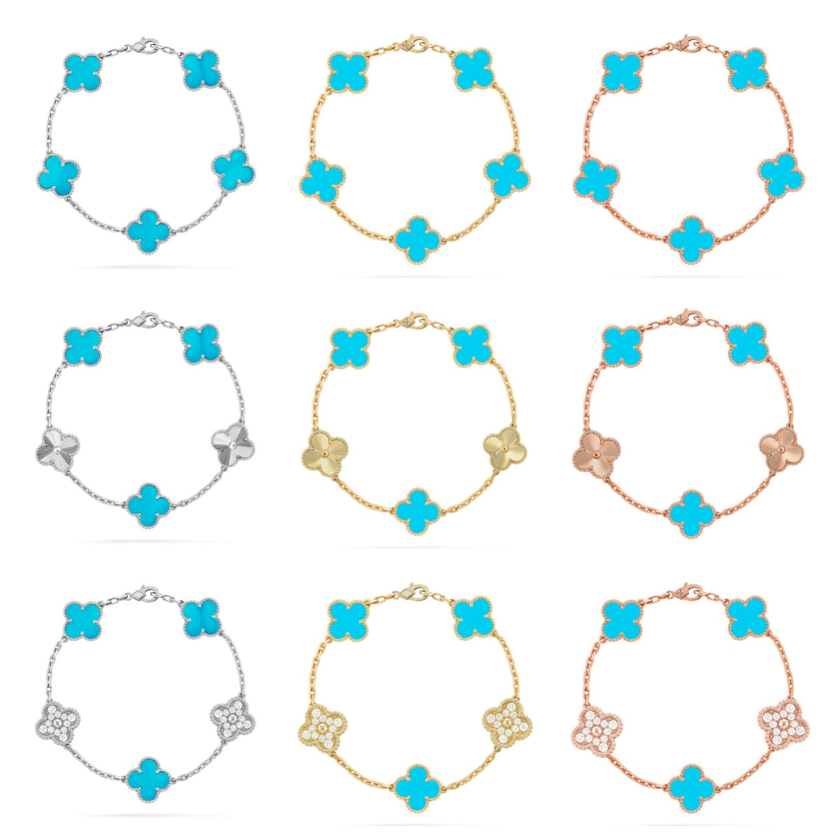 New  CLOVER 5 MOTIF TURQUOISE BRACELET COLLECTION