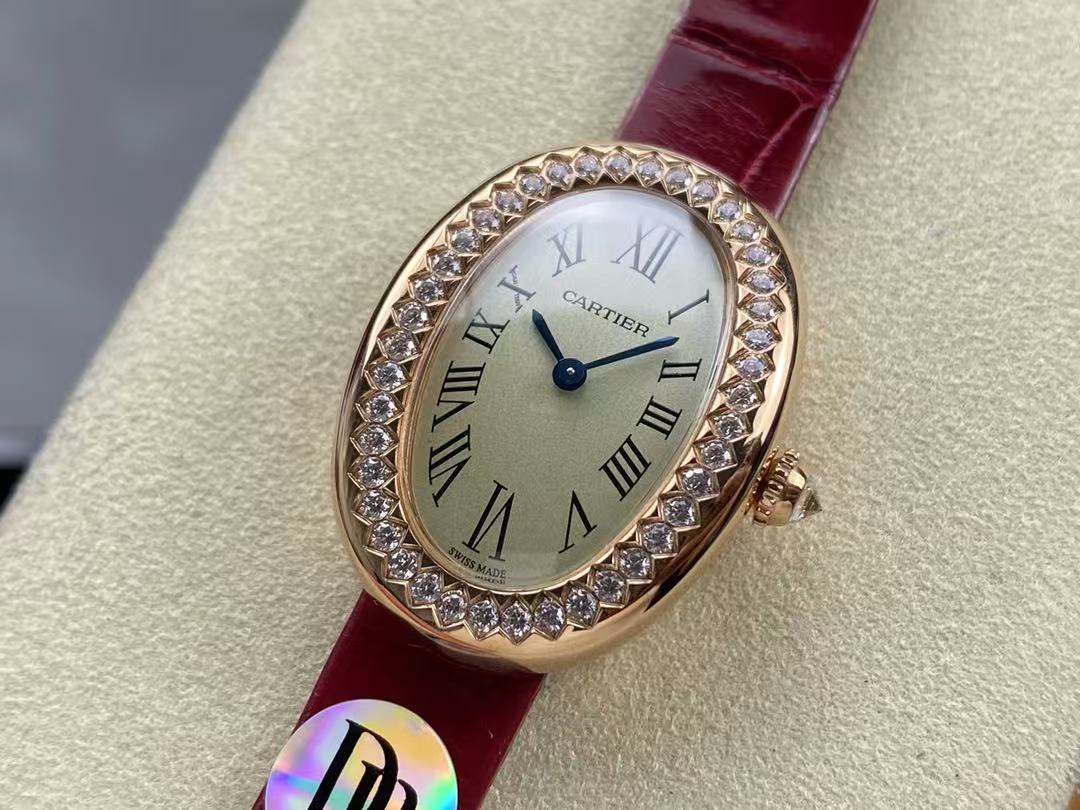 CARTIER Baignoire De Cartier Watch, Small Model, Quartz Movement, Rose Gold, Diamonds, Leather