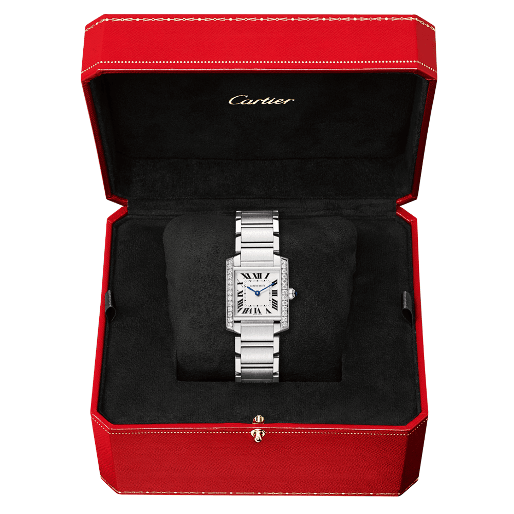 Tank Franaise Medium Steel Diamond Bezel Watch