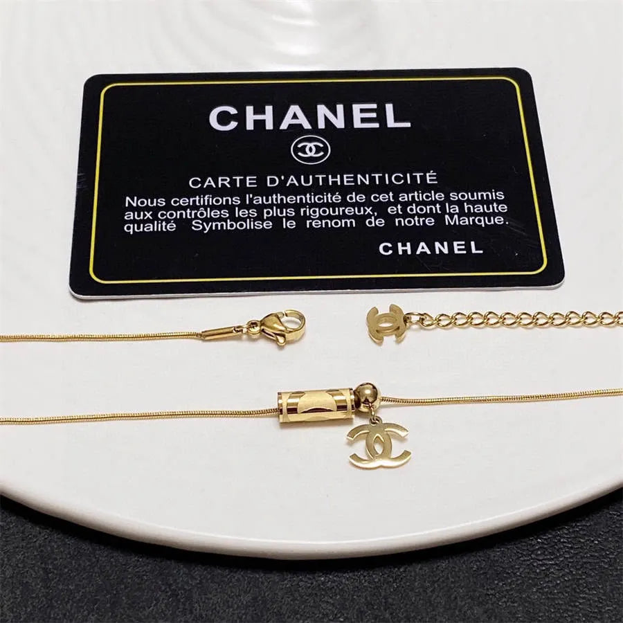 Chanel double C letter thin necklace