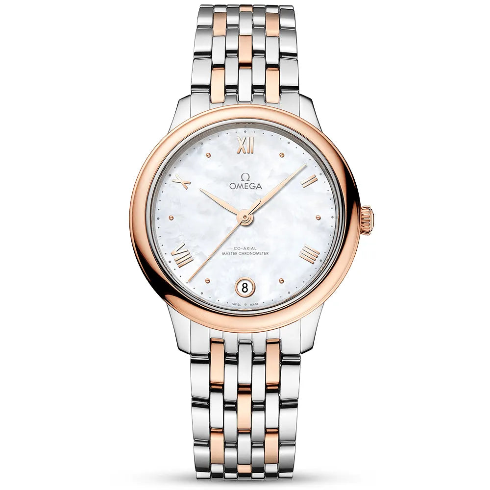De Ville Prestige 34mm Two-Tone White Mother of Pearl Dial Bracelet Watch