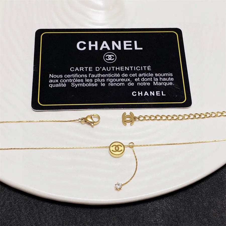 Chanel double C letter thin necklace