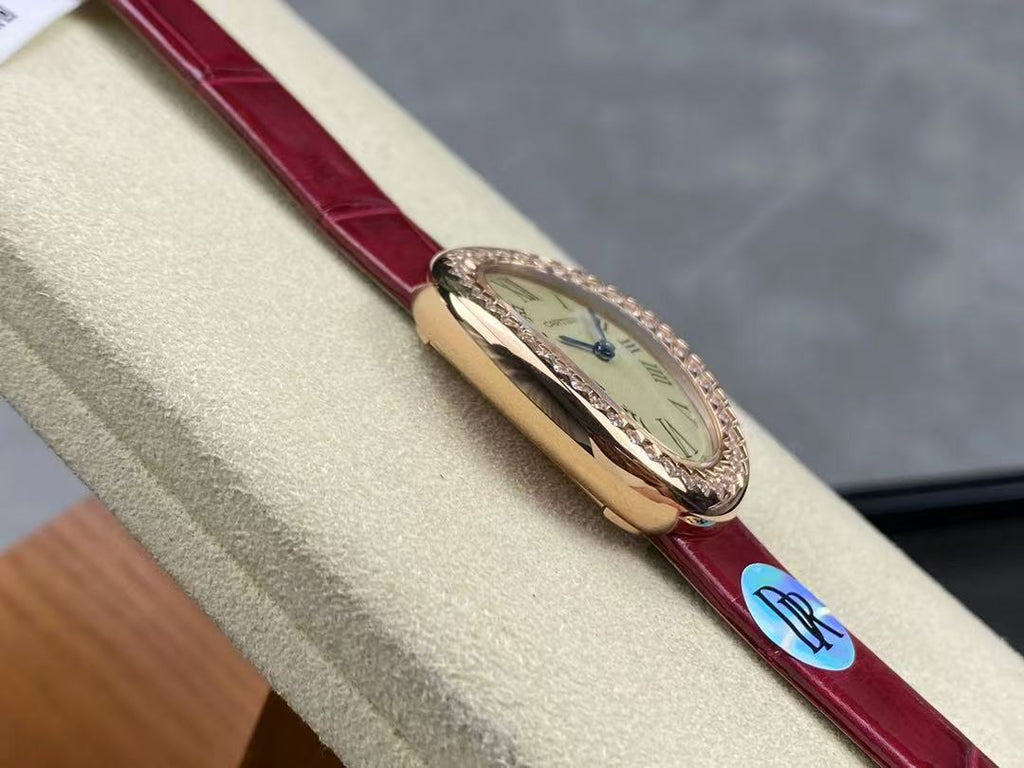 CARTIER Baignoire De Cartier Watch, Small Model, Quartz Movement, Rose Gold, Diamonds, Leather
