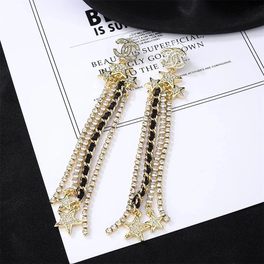 Chanel full diamond woven chain tassel earrings