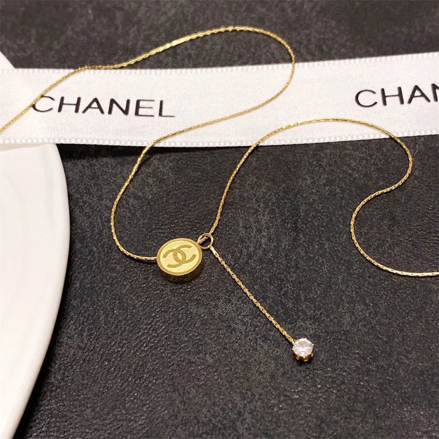 Chanel double C letter thin necklace