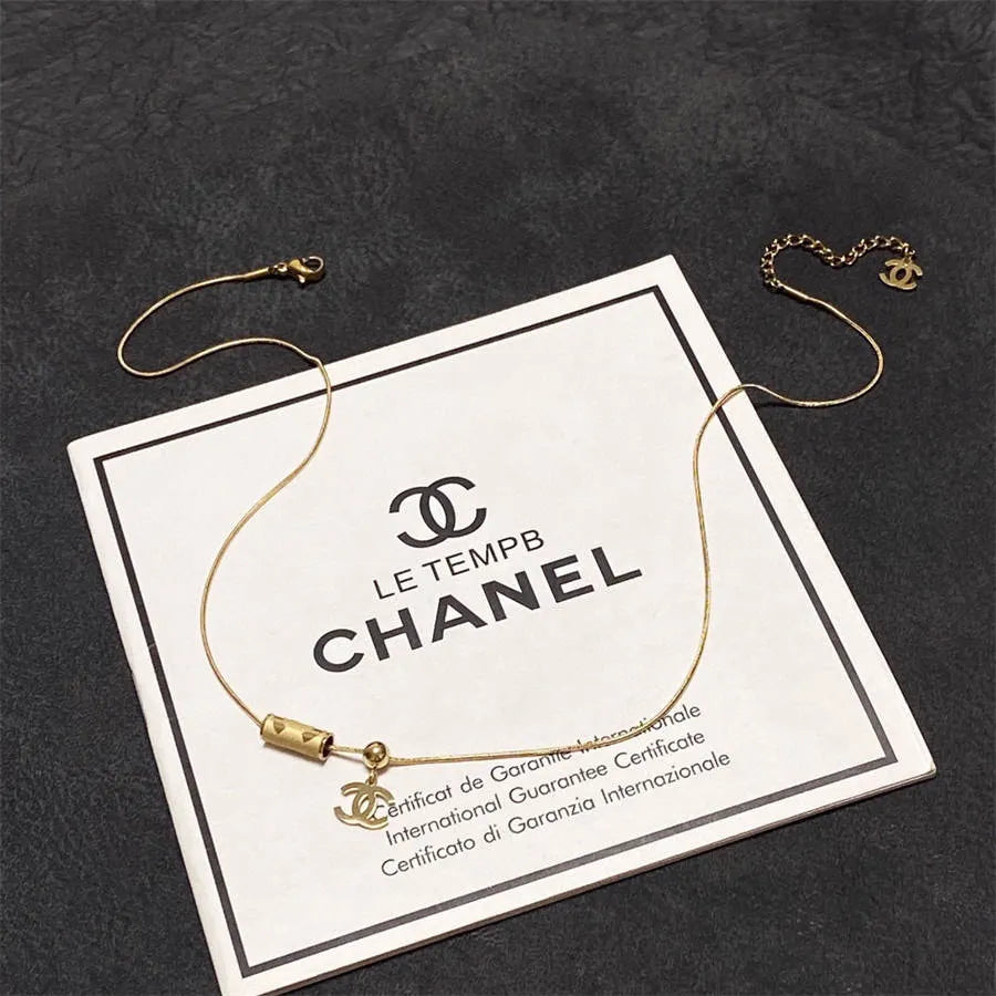 Chanel double C letter thin necklace