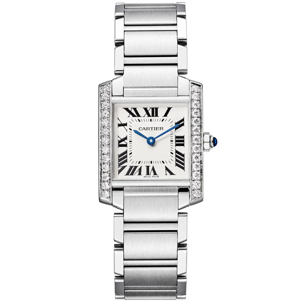 Tank Franaise Medium Steel Diamond Bezel Watch