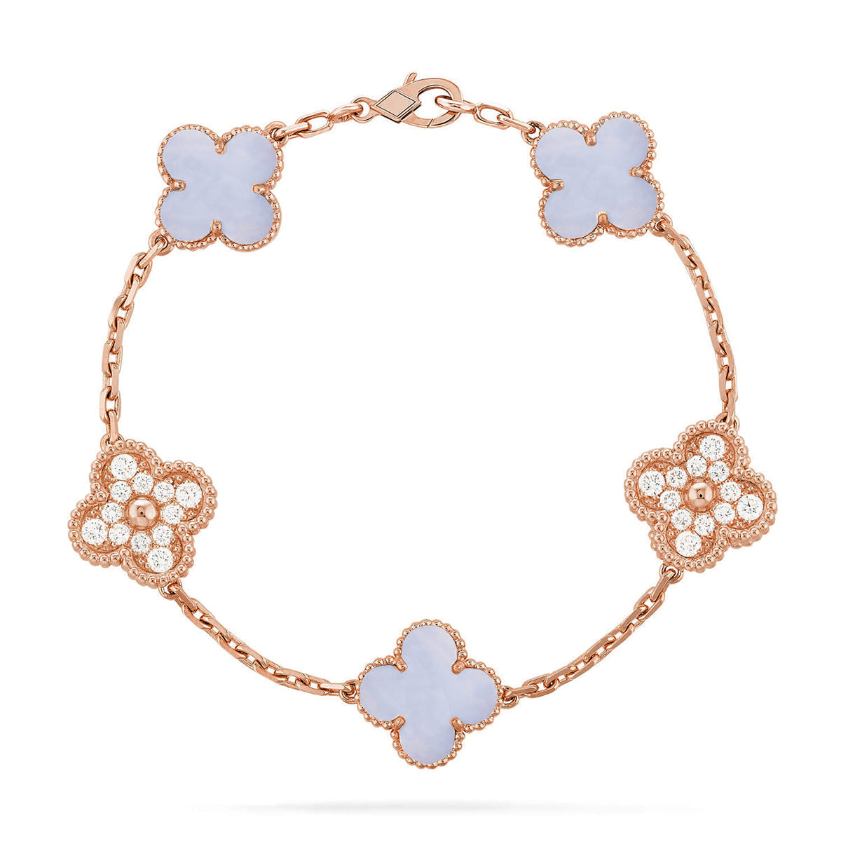 New  CLOVER 5 MOTIF PURPLE CHALCEDONY BRACELET COLLECTION