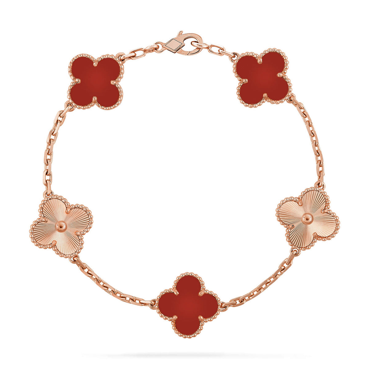 New  CLOVER 5 MOTIF RED CORNELIAN BRACELET COLLECTION