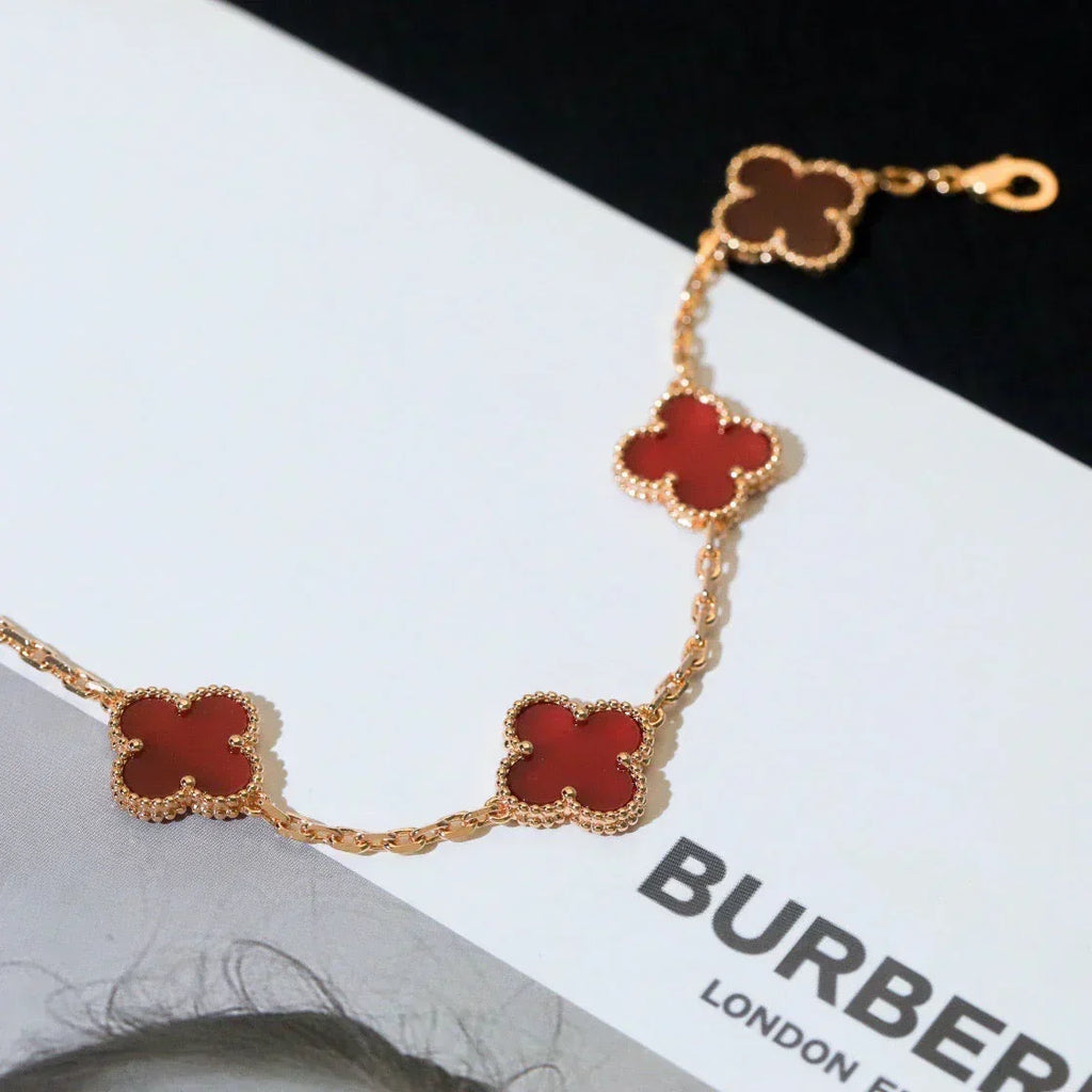 New  CLOVER 5 MOTIF RED CORNELIAN BRACELET COLLECTION