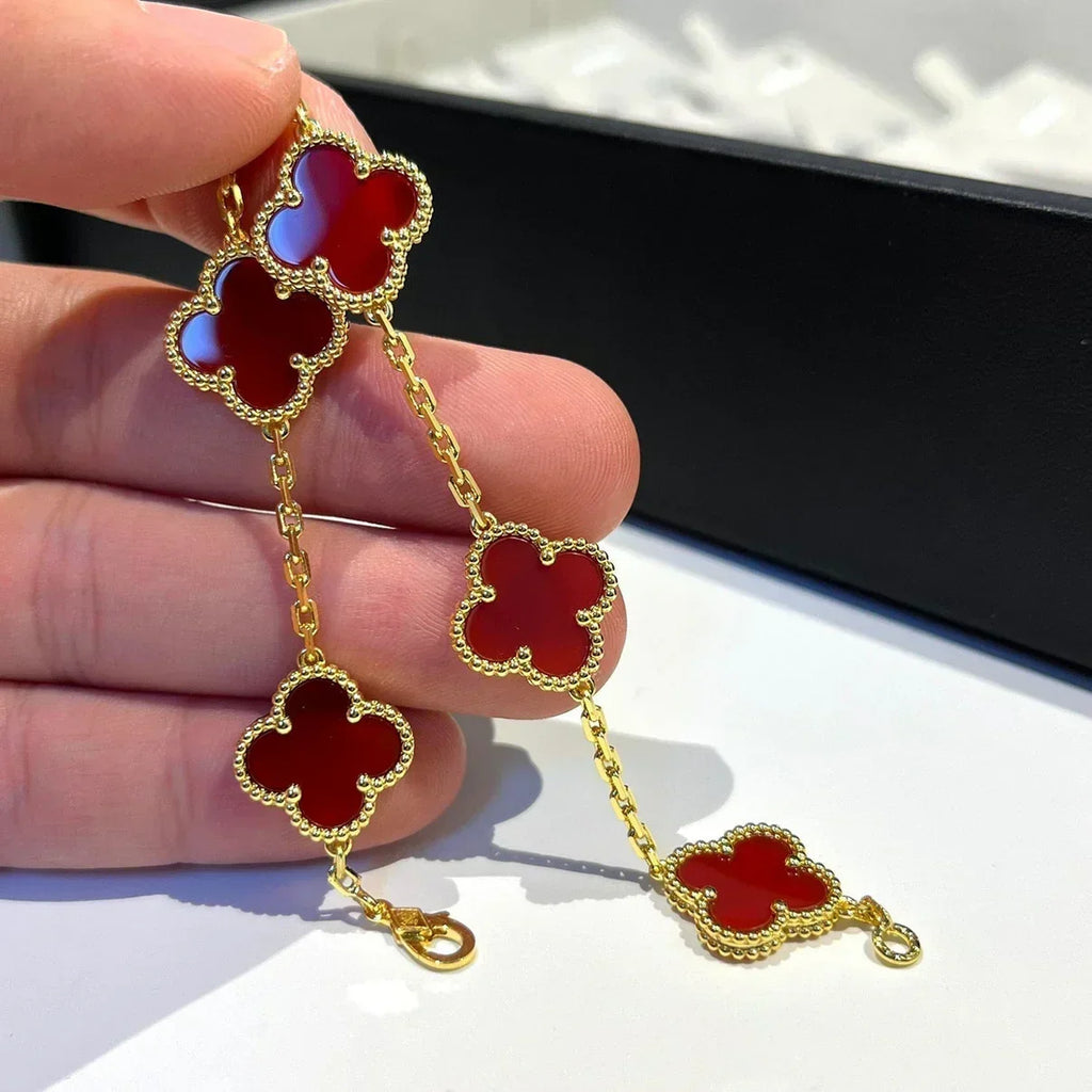 New  CLOVER 5 MOTIF RED CORNELIAN BRACELET COLLECTION