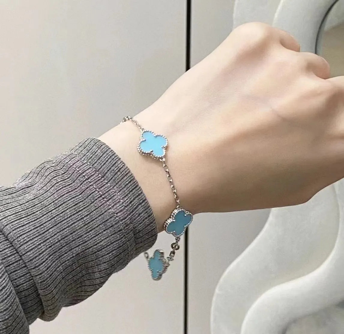 Van Cleef & Arpels Four-leaf clover mint blue chalcedony bracelet