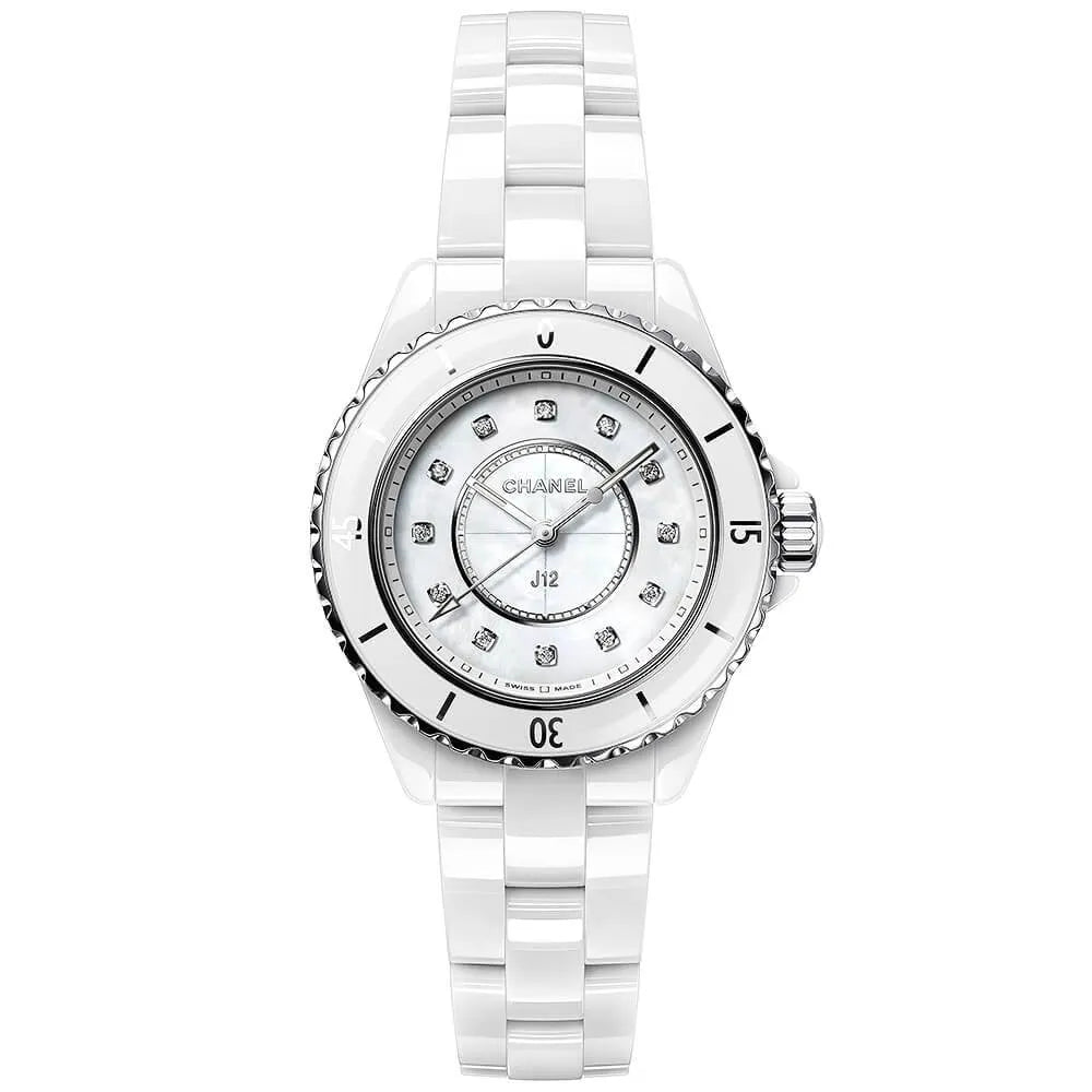 J12 33mm White Mother of Pearl Diamond Dial Bracelet Watch