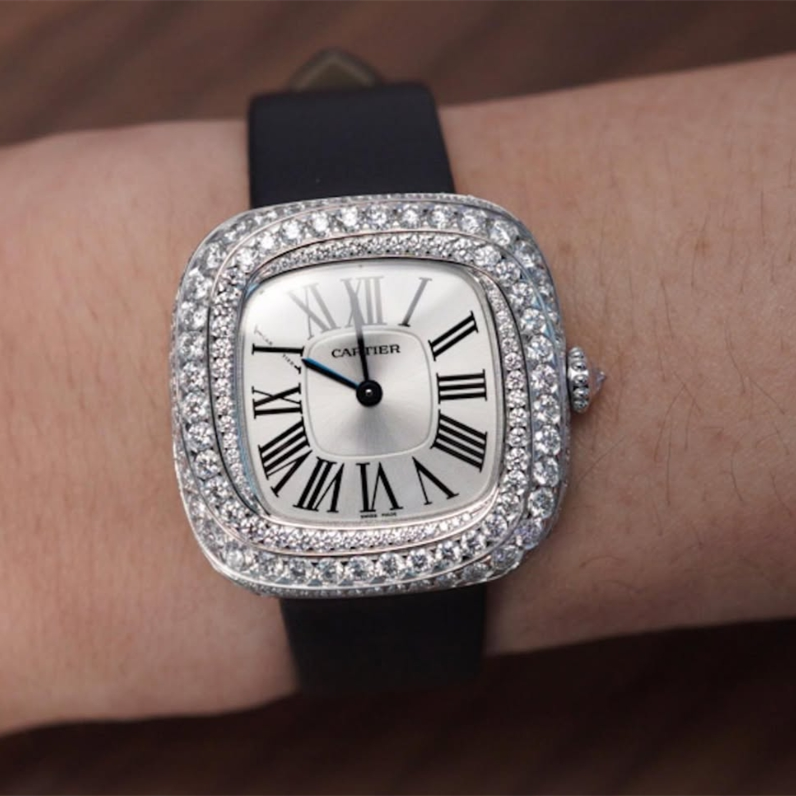 Coussin de Cartier Medium 18ct White Gold Diamond Set Watch WJCS0003