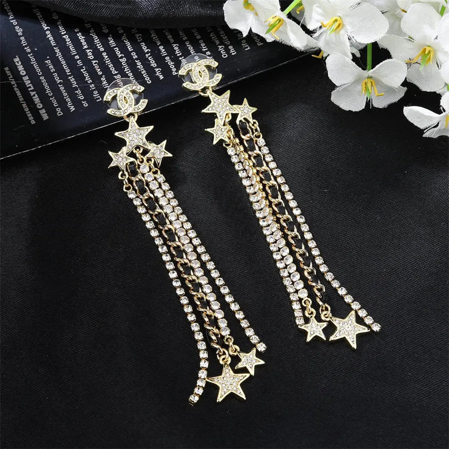 Chanel full diamond woven chain tassel earrings