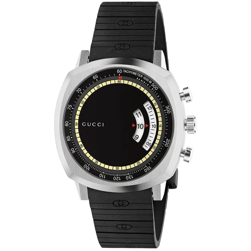 Grip 40mm Stainless Steel Black Rubber Strap Watch With Interlocking G Detail