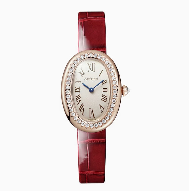 CARTIER Baignoire De Cartier Watch, Small Model, Quartz Movement, Rose Gold, Diamonds, Leather