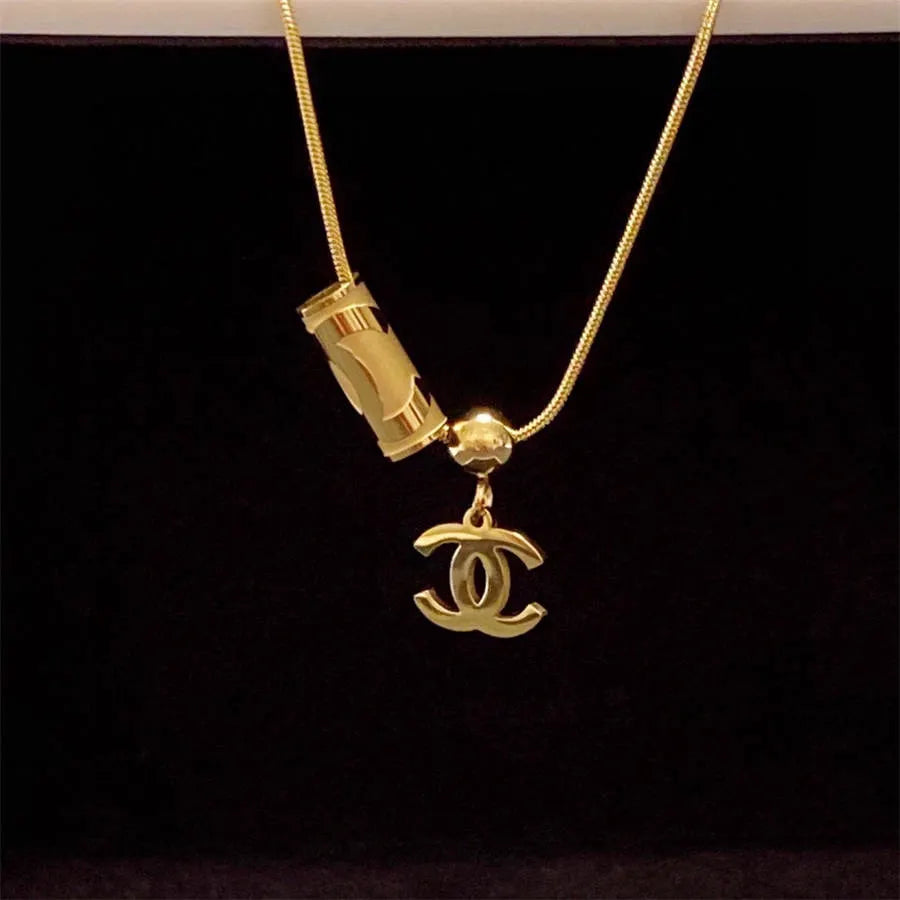 Chanel double C letter thin necklace