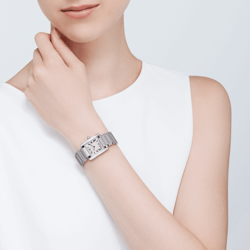 Tank Franaise Medium Steel Diamond Bezel Watch