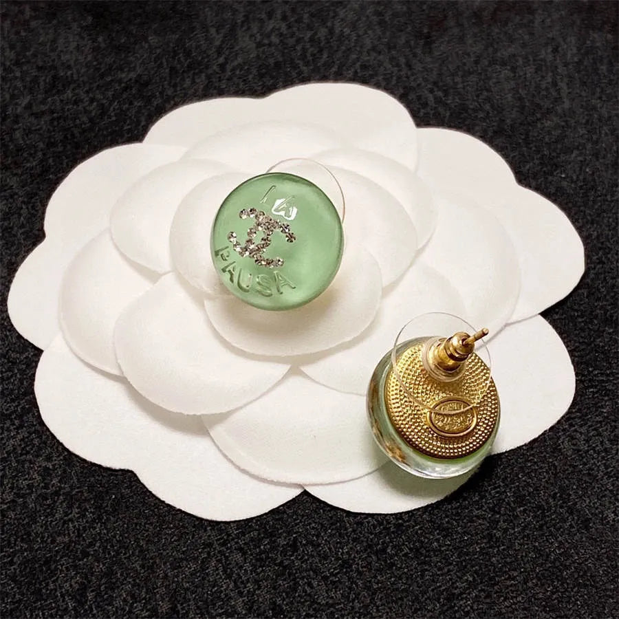 Chanel light green crystal stud earrings with diamonds