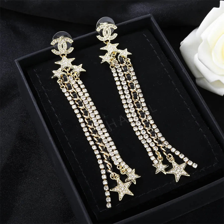 Chanel full diamond woven chain tassel earrings