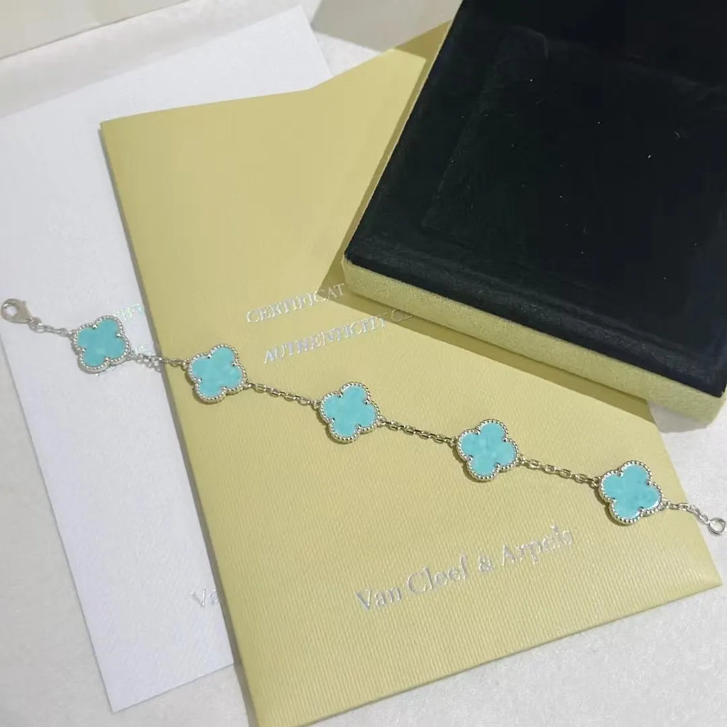 Van Cleef & Arpels Four-leaf clover mint blue chalcedony bracelet