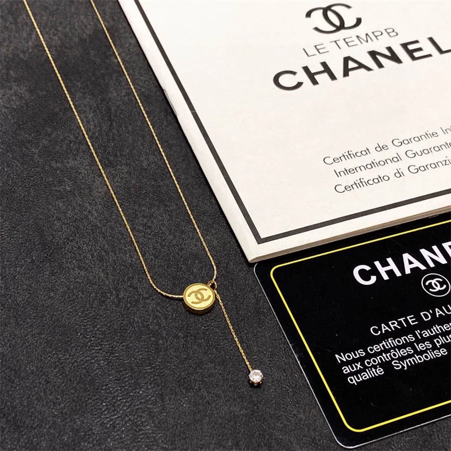 Chanel double C letter thin necklace